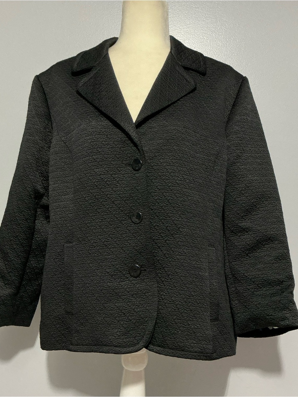 Chicos three button black three-quarter sleeve blazer size 3 (XL)